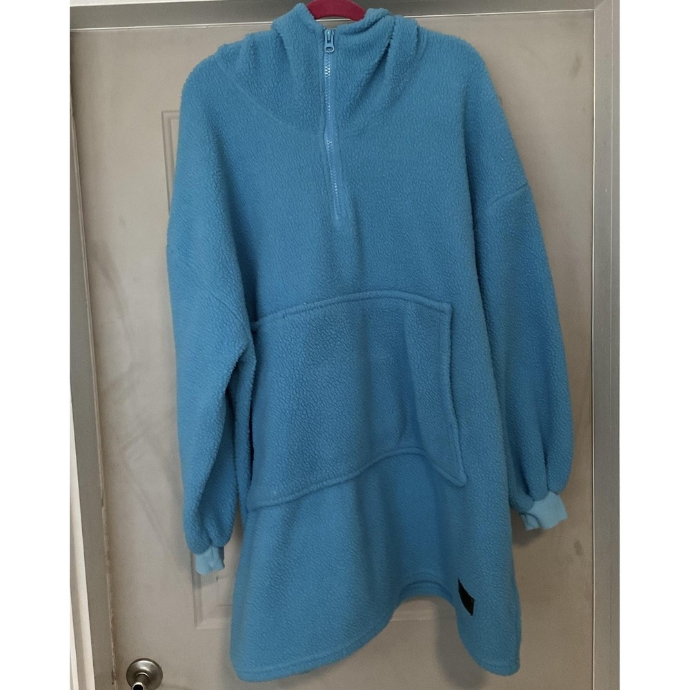 Catalonia Premium Hoodie Blanket Oversized Blue Fleece Wearable With Sleeves